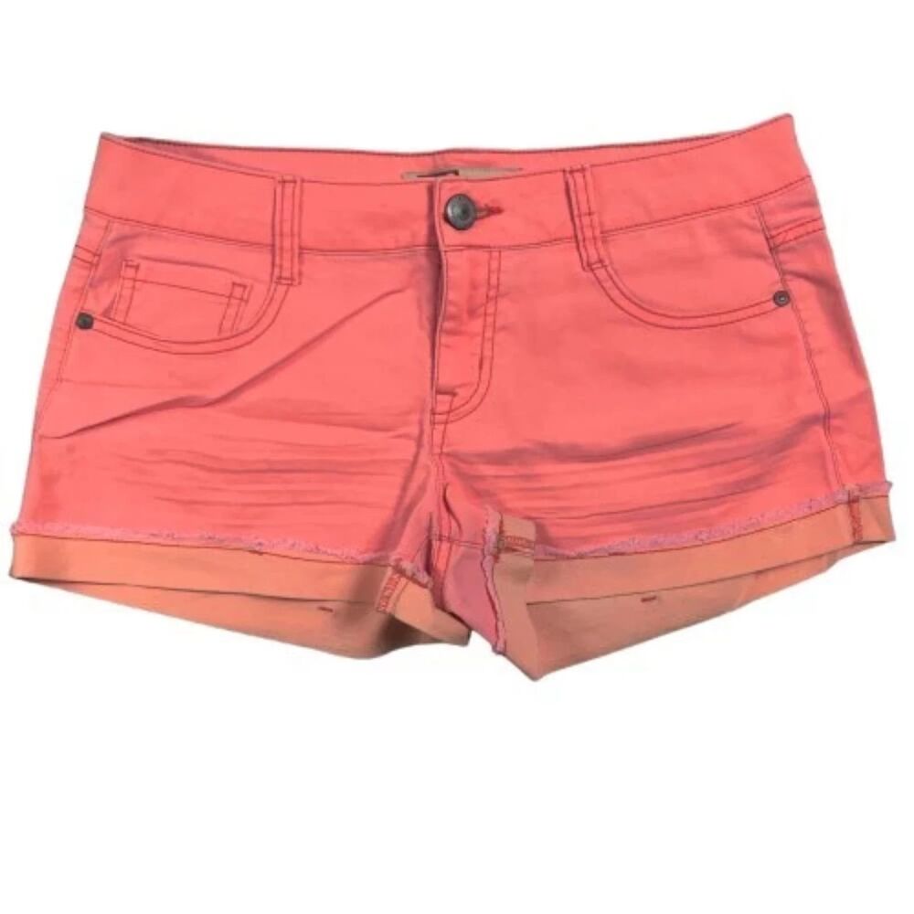 LEI Ashley Lowrise Juniors Denim Shorts Pink Size 9 Stretch Cutoff